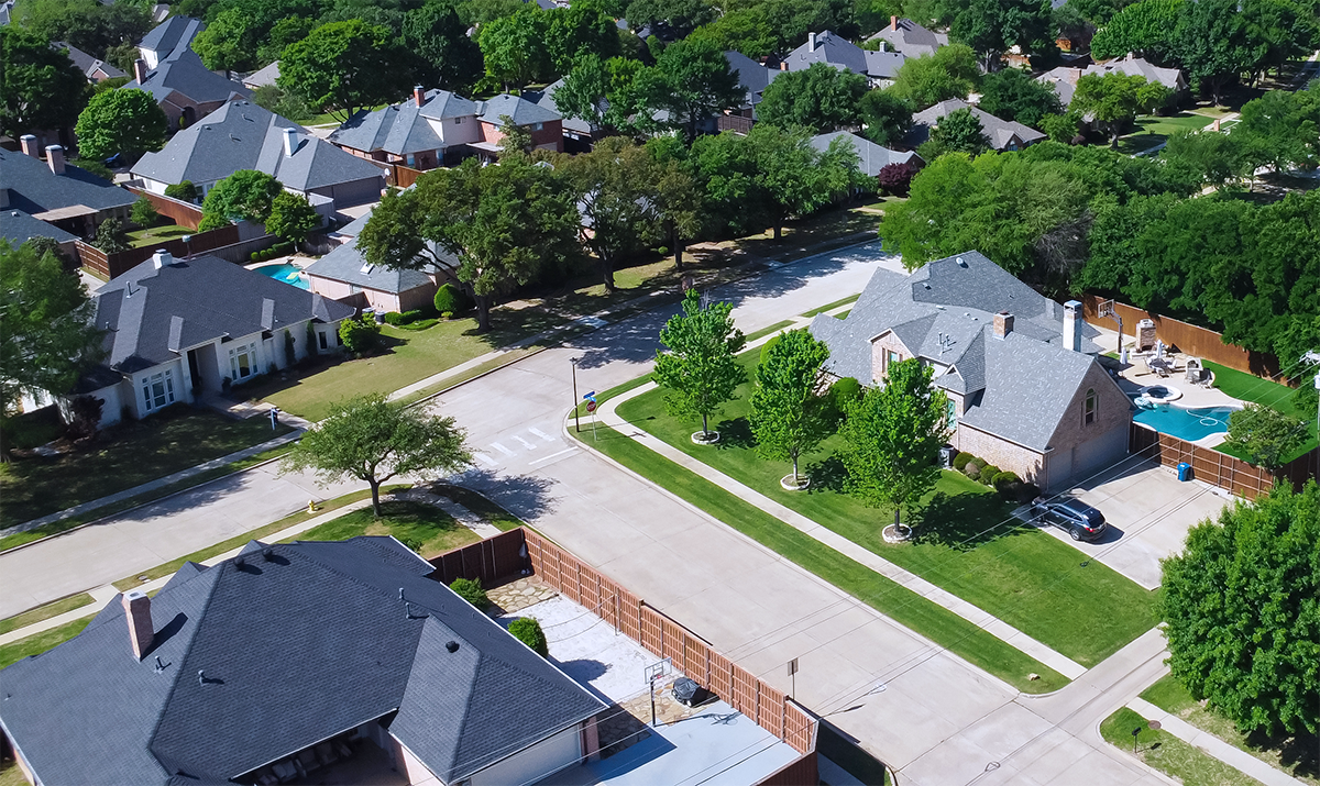 Dallas-Fort Worth Homes Sky View of Roofs by Cook DFW Roofing & Restoration